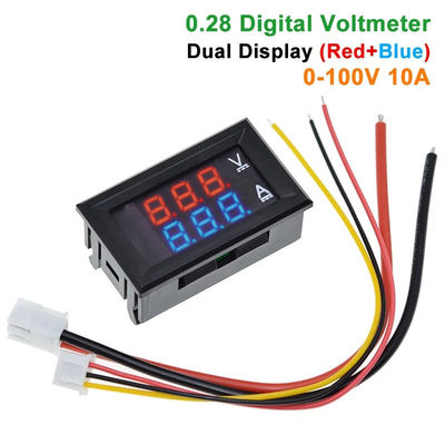 Đồng hồ đo điện áp kỹ thuật số DC 0-100V 10A Ac 0,28&quot; IC ổ đĩa màu xanh đỏ