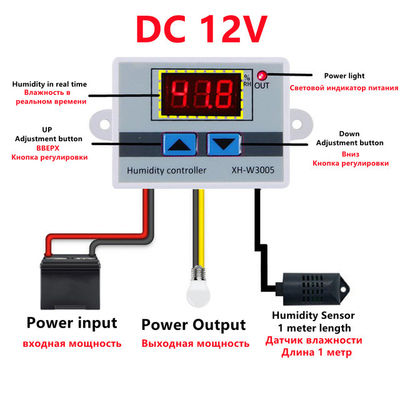 XH-W3005 DC 12V-220V 10A Bộ điều khiển độ ẩm kỹ thuật số 0-99 RH Hệ thống giám sát phạm vi