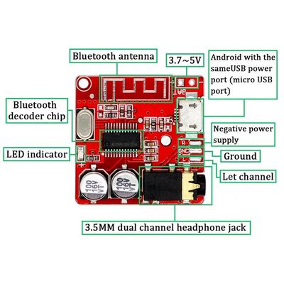 CA-6965 Bluetooth Audio Receiver Module Universal Micro USB 5V MP3 BT bảng giải mã