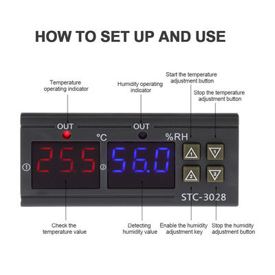 STC-3028 AC 220V DC 12V-24V Bộ điều khiển độ ẩm kỹ thuật số Thiết bị giám sát năng lượng kép