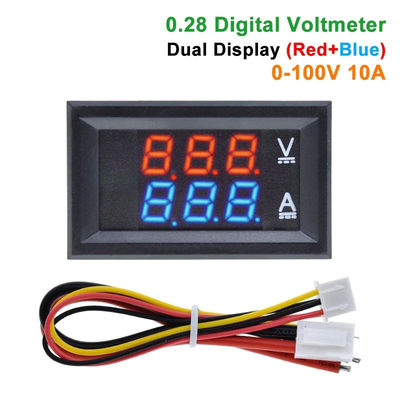 Đồng hồ đo điện áp kỹ thuật số DC 0-100V 10A Ac 0,28&quot; IC ổ đĩa màu xanh đỏ