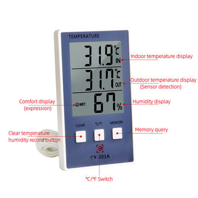 Máy đo độ ẩm nhiệt độ chính xác 1.8F C/F Màn hình LCD Đầu dò cảm biến Trạm thời tiết