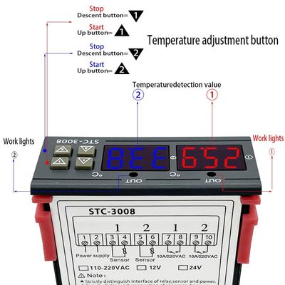 Bộ điều khiển nhiệt kế kỹ thuật số STC-3008 Hai đầu ra rơle có đầu dò 12V 24V 220V