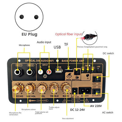 D50 100W Power Output Amplifier Board với đầu vào âm thanh quang học và âm thanh thấp cao có thể điều chỉnh Bluetooth AMP