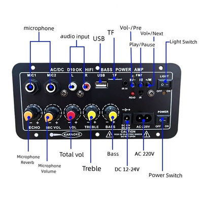 Bảng khuếch đại công suất kỹ thuật số D10 với công suất đầu ra 30-120W Bluetooth 5.0 và đầu vào micrô kép cho loa siêu trầm và karaoke