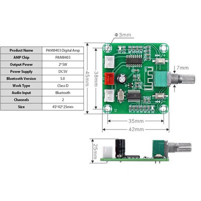 CA-8403B 2 * 3W Bluetooth 5.0 Stereo Mini Digital Amplifier Board PAM8403 Cảng kênh kép D DC5V AMP