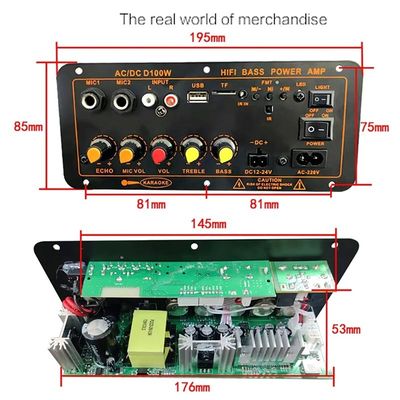 D100W Bluetooth 5.0 Power Amplifier Board AC 220V DC 12-24V 5V Mô-đun không dây cho 8-12 inch