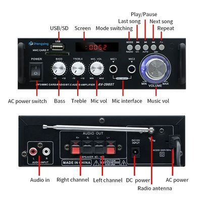 Bộ khuếch đại âm thanh Stereo 120W LDZS AV-298BT với chất lượng âm thanh BT 2.0 không dây và HIFI