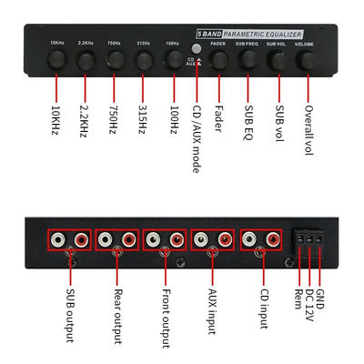 24V 5 Segment Car Audio Equalizer với điều khiển từ xa và Aux Input để điều chỉnh chính xác