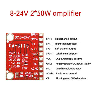 TPA3116 Mô-đun khuếch đại 50W Bảng khuếch đại điện kỹ thuật số kênh kép với DC 8V ~ 24V và không có tiếng ồn POP