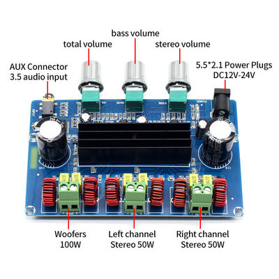 CA-3166B Bảng tăng cường điện kỹ thuật số DC12-24V 50Wx2 + 100W với Bluetooth 5.0 Class D Audio Module