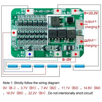 CA-6S-12A-E 24V PCB BMS bảo vệ bảng cho 6 gói 18650 Li Ion Lithium pin mô-đun