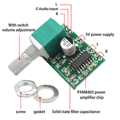 PAM8403 bảng khuếch đại âm thanh với 2 * 3W Power 5V USB và Potentiometer Volume Control