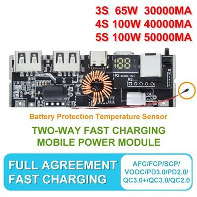 QC4.0 QC3.0 LED Dual USB PD Power Bank 18650 Charging Module với điều khiển nhiệt độ