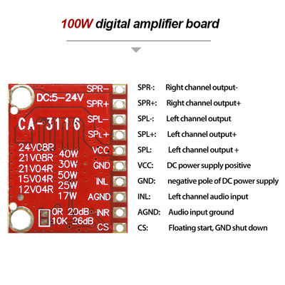 Mô-đun khuếch đại công suất TPA3116D2 kênh đôi 50W với DC 4,5V ~ 24V và không có tiếng ồn POP cho bảng âm thanh nổi