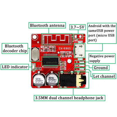 2 kênh 5V BT5.0 Thẻ thu âm cho mô-đun âm nhạc âm thanh không dây