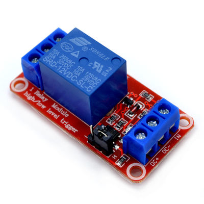 Contact Load 12V 1 Channel Relay Module với Optocoupler Isolation trên bảng PCB màu đỏ