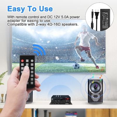 AK-380 USB SD Audio Power Amplifier 400W 2.0 CH HiFi Stereo AMP Speaker Bluetooth 5.0 Amp Receiver với điều khiển từ xa cho nhà