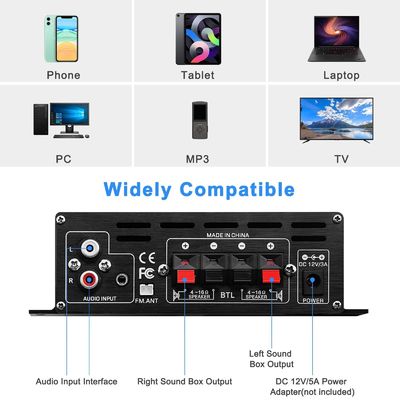 Bộ khuếch đại năng lượng AK-380 400W với Bluetooth 5.0 và 2.0 CH HiFi Stereo cho Home Audio