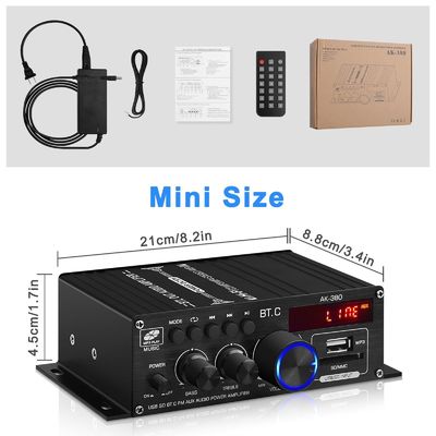 Bộ khuếch đại năng lượng AK-380 400W với Bluetooth 5.0 và 2.0 CH HiFi Stereo cho Home Audio
