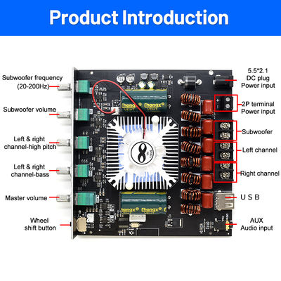 ZK-AS21 2.1 Channel Digital Power Amplifier Board Module 220W*2+350W High Low Tone Subwoofer TPA3255