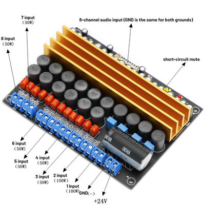 DC Adapter TPA3116 7.1 8-Channel 100W 100W 6*50W Class D Digital Power Amplifier Board cho loa Đèn LED Không có ánh sáng