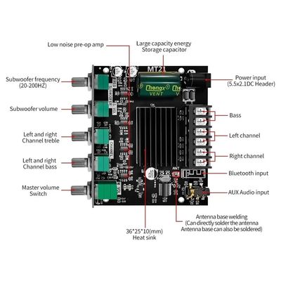 ZK-MT21 HiFi Digital Power Amplifier Board 100W+2*50W 2.1 Channel Subwoofer AUX 12/24V Audio Stereo 5.0 Amp ZK-MT21