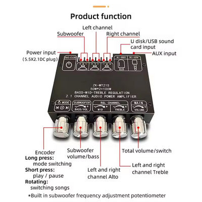 2.1 Channel Subwoofer AUX 12V 24V Audio Stereo 5.1 Bass Digital Power Amplifier Board ZK-MT21S 2x50W 100W cho bộ điều hợp DC