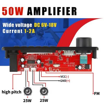 Bộ khuếch đại năng lượng 2 * 25W với bảng giải mã MP3 và thời lượng pin 20 giờ
