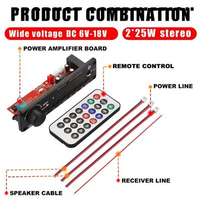 Bộ khuếch đại năng lượng 2 * 25W với bảng giải mã MP3 và thời lượng pin 20 giờ