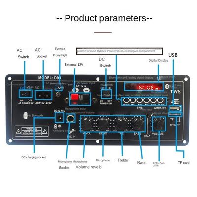 Trolley Rechargeable Stereo Car Subwoofer Audio Power Amplifier PCB Board 2.0 Channel 12V với thiết kế khuôn riêng