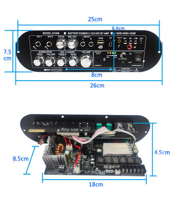 Trolley Rechargeable Stereo Car Subwoofer Audio Power Amplifier PCB Board 2.0 Channel 12V với thiết kế khuôn riêng
