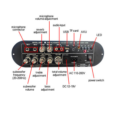 D800 DJ chuyên nghiệp / Karaoke Bluetooth Digital Amplifier Board 2.0 Channel 12V Rechargeable Subwoofer Tầm cao / thấp