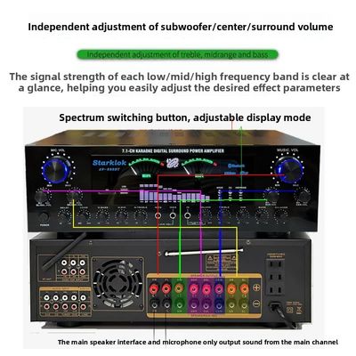 AV-888BT 2800W Home Karaoke Bộ khuếch đại điện hai vòng Mô hình mới 7.1 Khu vực kênh điều chỉnh kim loại công suất cao