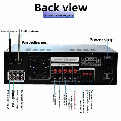 AV-888 7.1 kênh 2000W Điện lực cao Nhà hát gia tăng Karaoke loa vòng lặp kép 12 ống làm bằng kim loại bền