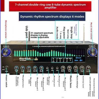 AV-9388BT/AV-999BT Bộ khuếch đại không dây BT 7 kênh chuyên nghiệp 2200W/1200W Hi-Fi Rạp hát tại nhà 7.1 Hệ thống loa Kim loại