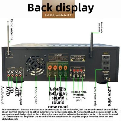 AV-9388BT/AV-999BT Bộ khuếch đại không dây BT 7 kênh chuyên nghiệp 2200W/1200W Hi-Fi Rạp hát tại nhà 7.1 Hệ thống loa Kim loại