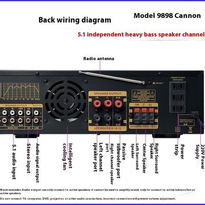 AV-9898 Cannon Home Audio Receiver Home Amplifier 5.1 CH 500W*2+200W Surround+300W Subwoofer Đứng bền kim loại độc lập thụ động