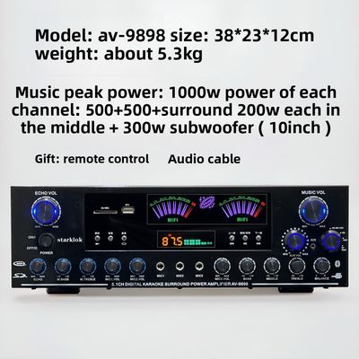 AV-9898 Cannon Home Audio Receiver Home Amplifier 5.1 CH 500W*2+200W Surround+300W Subwoofer Đứng bền kim loại độc lập thụ động