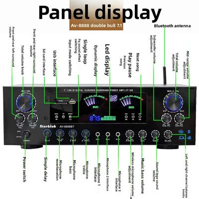 AV-8888BT chuyên nghiệp 7.1 kênh 2000W Bộ khuếch đại rạp hát gia dụng điện cực cao BT Hệ thống âm thanh xung quanh không dây tại nhà KTV
