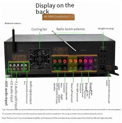 AV-8888BT chuyên nghiệp 7.1 kênh 2000W Bộ khuếch đại rạp hát gia dụng điện cực cao BT Hệ thống âm thanh xung quanh không dây tại nhà KTV