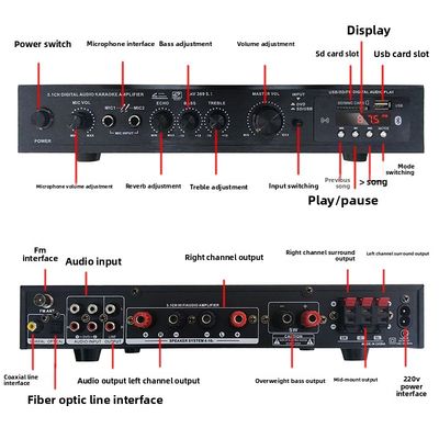 5.1CH 120W * 2 + 25W * 3 Lượng tăng cường HIFI với đầu vào đồng trục quang học, BT 5.0, Super Bass, cho Home Theater Karaoke Party