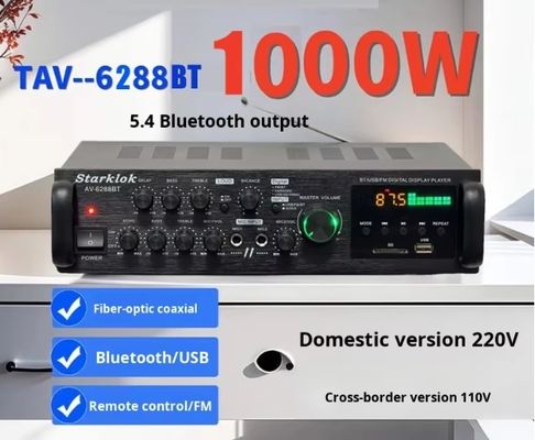 AV-6288BT 1000W 2*500W Bộ khuếch đại Karaoke Hi-Fi Hai Chế Độ 12V/220V AC/DC BT Không Dây Chất Liệu Nhựa