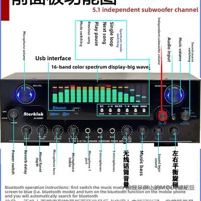 AV-555BT Professional 5.1 Channel Dynamic Spectrum Amplifier 600W Subwoofer gia đình công suất cao với cấu trúc kim loại