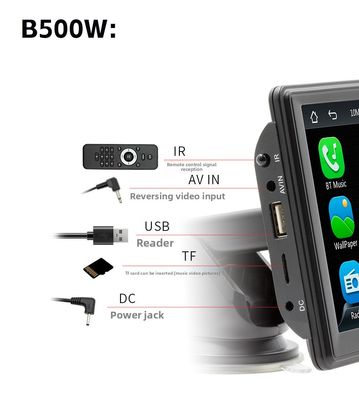 Đầu phát MP5 CarPlay không dây di động 7 inch Creatall cho Bluetooth, khe cắm thẻ đa phương tiện xuyên biên giới mới, hỗ trợ WAV