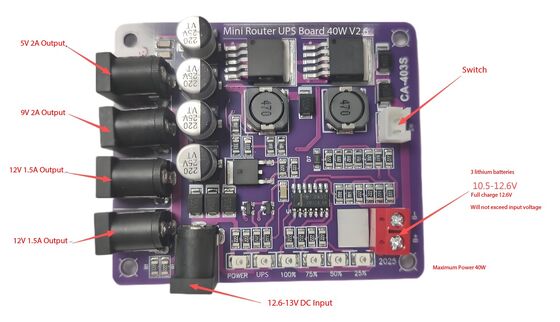CA-403S Mini Router Thống nguồn điện không bị gián đoạn với 40W Output 11.1V Input pin và bảo vệ mạch ngắn