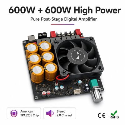 Bo mạch khuếch đại âm thanh nổi Class D TPA3255 kép 600W+600W làm mát bằng quạt DC18-50V