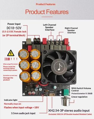Bo mạch khuếch đại âm thanh nổi Class D TPA3255 kép 600W+600W làm mát bằng quạt DC18-50V